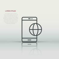 wereldbol smartphone icoon in vlak stijl. mobiel telefoon plaats vector illustratie Aan wit geïsoleerd achtergrond. bestemming bedrijf concept.
