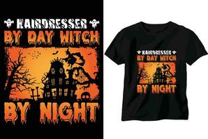 kapper door dag heks door nacht halloween t-shirt ontwerp vector