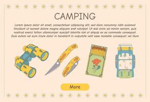 promotionele folder voor camping, reis, hiking, picknick. vector illustratie voor poster, banier, omslag, advertentie, web bladzijde.