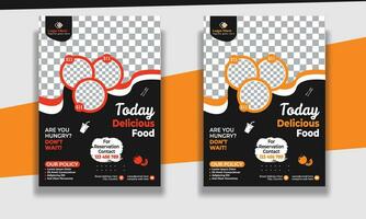 snel voedsel folder ontwerp sjabloon Koken, restaurant menu, voedsel bestellen, pizza, hamburger, Frans Patat en Frisdrank. vector illustratie voor poster, folder, omslag, menu, brochure.