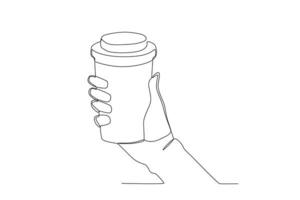 een hand- verheven een glas van koffie vector