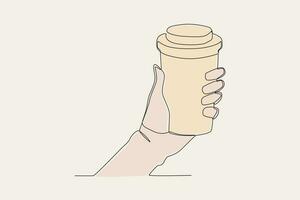 kleur illustratie van een hand- Holding een kop van heet koffie vector