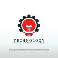 technologie logo met licht lamp concept. lamp idee. technologie en netwerk icoon -vector vector