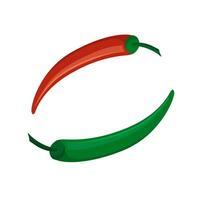 twee heet paprika's in ronde regeling. rood en groen Chili. vlak vector illustratie geïsoleerd Aan wit achtergrond.
