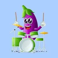 schattig aubergine karakter spelen musical instrument vector