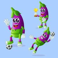 schattig aubergine tekens spelen voetbal vector