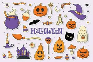 reeks van vooraf gemaakt halloween stickers met wit rand voor afdrukken, sublimatie, etiketten, kaarten, affiches, kleding, planners, stationair, enz. eps 10 vector