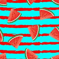 naadloos patroon met hand- getrokken watermeloen plak en rood stroken. vector