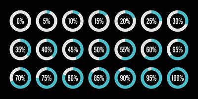 reeks van cirkel percentage diagrammen van 0 naar 100, infographic indicator met blauw kleur vector