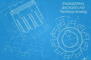 mechanisch bouwkunde tekeningen Aan blauw achtergrond. snijdend hulpmiddelen, frezen snijder. technisch ontwerp. omslag. blauwdruk. vector illustratie.