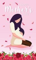 zwangere vrouw met label gelukkige moederdag vector
