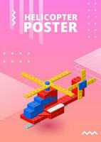 verticaal poster met een helikopter gemonteerd van plastic blokken in isometrische stijl voor afdrukken en ontwerp. vector illustratie.