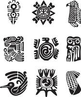 vector reeks van monochroom Indisch symbolen. nationaal ornament van inheems Amerikanen, Azteken, Maya, inca's.