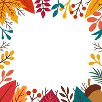 herfst plein kader. herfst tijd ansichtkaart sjabloon. vallen gebladerte kader in tekening stijl. herfst elementen - bladeren, eikels, takjes, bessen. tekenfilm illustratie, decor kader. vector