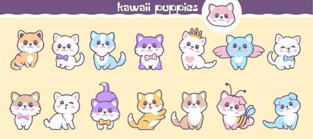 schattig kleurrijk puppy's, kawaii katjes. vector