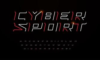 sport futuristische stijl lettertype met scherpe hoeken en dunne lijnen. schets letters en cijfers voor de kop van het spel en het logo-ontwerp. lineair cursief lettertype, lettertypeset voor cybersport. contour scifi vector typografie