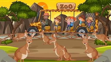 safari overdag met kinderen die naar kangoeroe kijken vector