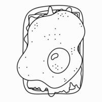 detailopname geroosterd brood met gebakken ei, plakjes van kaas, salade, peper. Amerikaans modieus ontbijt met populair producten. vector hand- getrokken belegd broodje clip art in naief stijl. schattig tekening. concept van maaltijd