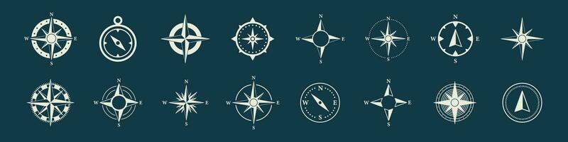 kompas pictogrammen set. kompas icoon verzameling. gemakkelijk symbool. vector