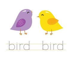 voorraad maatspoor woord vogel. Engels werkblad voor kinderen. tekenfilm schattig kleurrijk vogels. vector