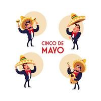 Mexicaanse mariachi met set iconen van de cinco de mayo vector