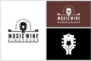 glas wijn gitaar leven muziek- concert voor bar cafe restaurant nachtclub wijnoogst etiket logo ontwerp vector