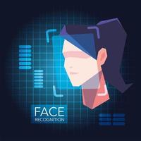 gezichtsherkenningstechnologie, identiteitsverificatie van het gezicht van de vrouw vector