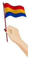 vrouw hand- voorzichtig houdt klein vlag van Armenië. vakantie ontwerp element. tekenfilm vector Aan wit achtergrond