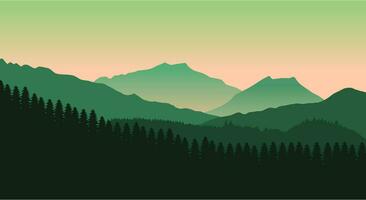 groen achtergrond silhouet Woud landschap, heuvels en bergen illustratie vector