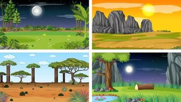 vier verschillende scènes van natuurpark en bos vector