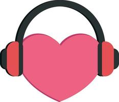 hart in koptelefoon. liefde muziek- vlak icoon. vector illustratie