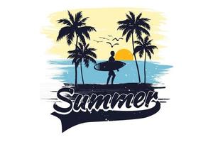 t-shirt zomer strand surf vakantie retro vintage stijl vector