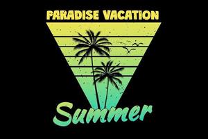 t-shirt paradijs vakantie zomer zonsondergang palm retro vintage stijl vector