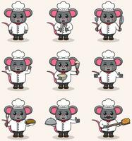 vector illustratie van schattig muis vervelend chef uniform. vlak tekenfilm stijl. reeks van schattig dier tekens in chef uniform. vector illustratie in geïsoleerd achtergrond