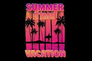 t-shirt zomer tijd vakantie surf gradiënt zonsondergang vintage retro stijl vector
