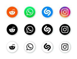 sociaal media pictogrammen reeks - reddit, whatsappen, shazam, instagram. zwart en wit versie vector