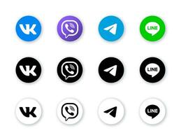 sociaal media pictogrammen reeks - viber, vkontakt, telegram, lijn. zwart en wit versie vector