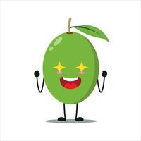 schattig opgewonden olijf- karakter. grappig elektriserend olijf- tekenfilm emoticon in vlak stijl. fruit emoji vector illustratie