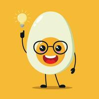 schattig gelukkig voor de helft gekookt ei karakter slijtage zonnebril. grappig ei begroeten vriend tekenfilm emoticon in vlak stijl. voedsel emoji vector illustratie