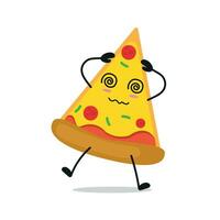 schattig duizelig pizza karakter. grappig dronken taart tekenfilm emoticon in vlak stijl. voedsel emoji vector illustratie