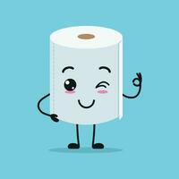 schattig gelukkig toilet papier karakter. grappig glimlachen en knipperen zakdoek tekenfilm emoticon in vlak stijl emoji vector illustratie