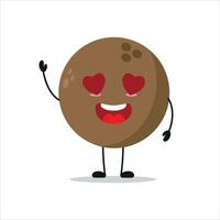 schattig gelukkig kokosnoot karakter. grappig vallen in liefde kokosnoot tekenfilm emoticon in vlak stijl. kokosnoot emoji vector illustratie