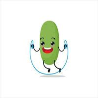 schattig en grappig komkommer aan het doen jumping touw. groente aan het doen geschiktheid of sport- opdrachten. gelukkig karakter werken uit vector illustratie.