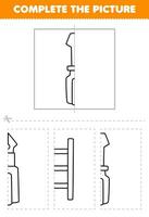 onderwijs spel voor kinderen besnoeiing en compleet de afbeelding van schattig tekenfilm schroevedraaier voor de helft schets voor kleur afdrukbare gereedschap werkblad vector