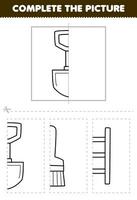 onderwijs spel voor kinderen besnoeiing en compleet de afbeelding van schattig tekenfilm Schep voor de helft schets voor kleur afdrukbare gereedschap werkblad vector