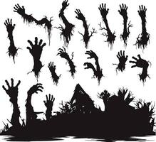 zombie handen silhouet. griezelig zombie scheef lammeren stok uit van begraafplaats grond vector illustratie set. halloween zombie handen vector Aan wit achtergrond.