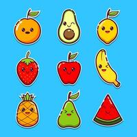 fruit verzameling met schattig tekenfilm stijl vector