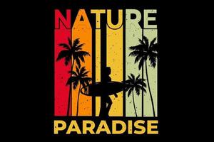 t-shirt natuur paradijs surf zonsondergang retro vintage stijl vector