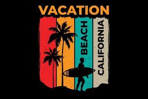 t-shirt vakantie strand Californië surf retro vintage stijl vector