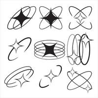 y2k sterren, starburst en retro futuristische grafisch set. verzameling van modieus brutaal afgeronde ring verzameling vector